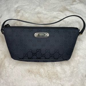 Gucci Black GG Canvas And Leather Boat Pochette Bag